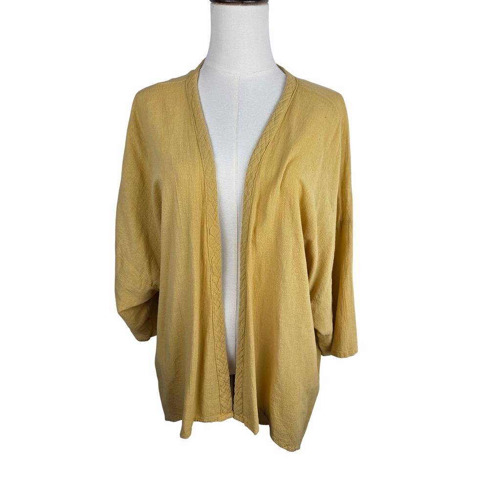 Oh My Gauze! Cardigan XL Mustard Yellow Cotton Crinkle Open Front Lagenlook Boho